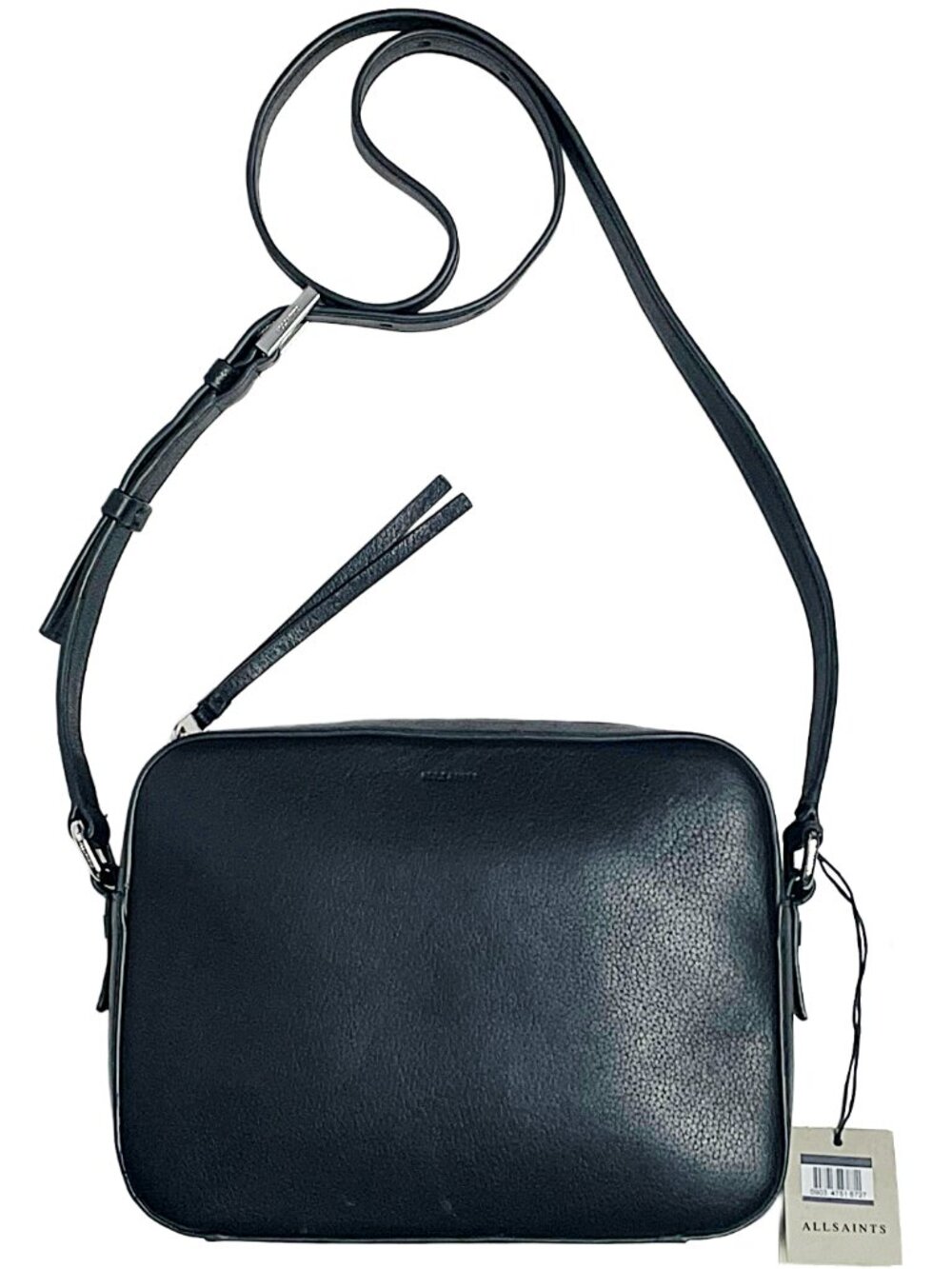 AllSaints Captain Square Leather Crossbody Bag Black NWT